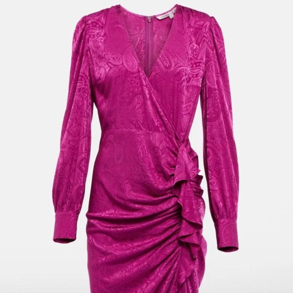 VERONICA BEARD Magenta Paisley Weiss V-Neck Ruffle Maxi Dress Sz 2 NWT MSRP$698 - Picture 5 of 10